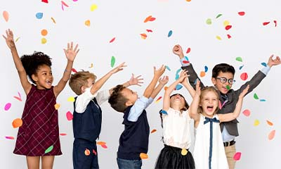 Children celebrating a school event and festival together